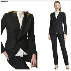 Для женщин брючный костюм профессиональные офисный костюм черный деловой костюм Для женщин формальных случаев двубортный дамы два-Костюм