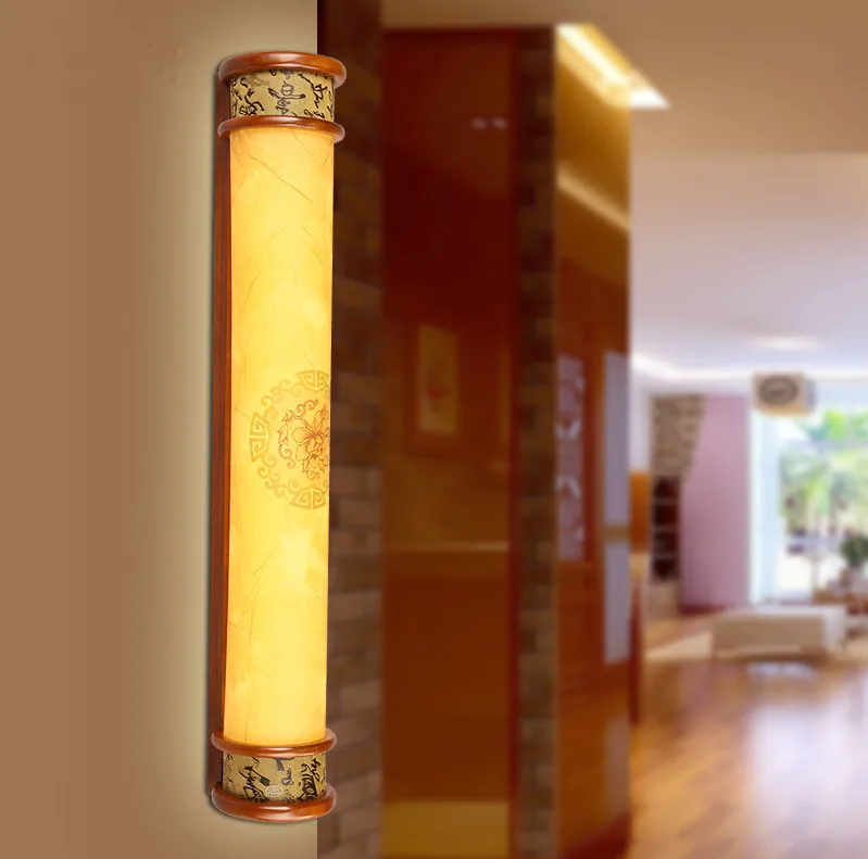 

Chinese style exquisite carved wood frame wall lamps Brief warm large LED lamp for bathroom&porch&stairs&mirror front MYR061