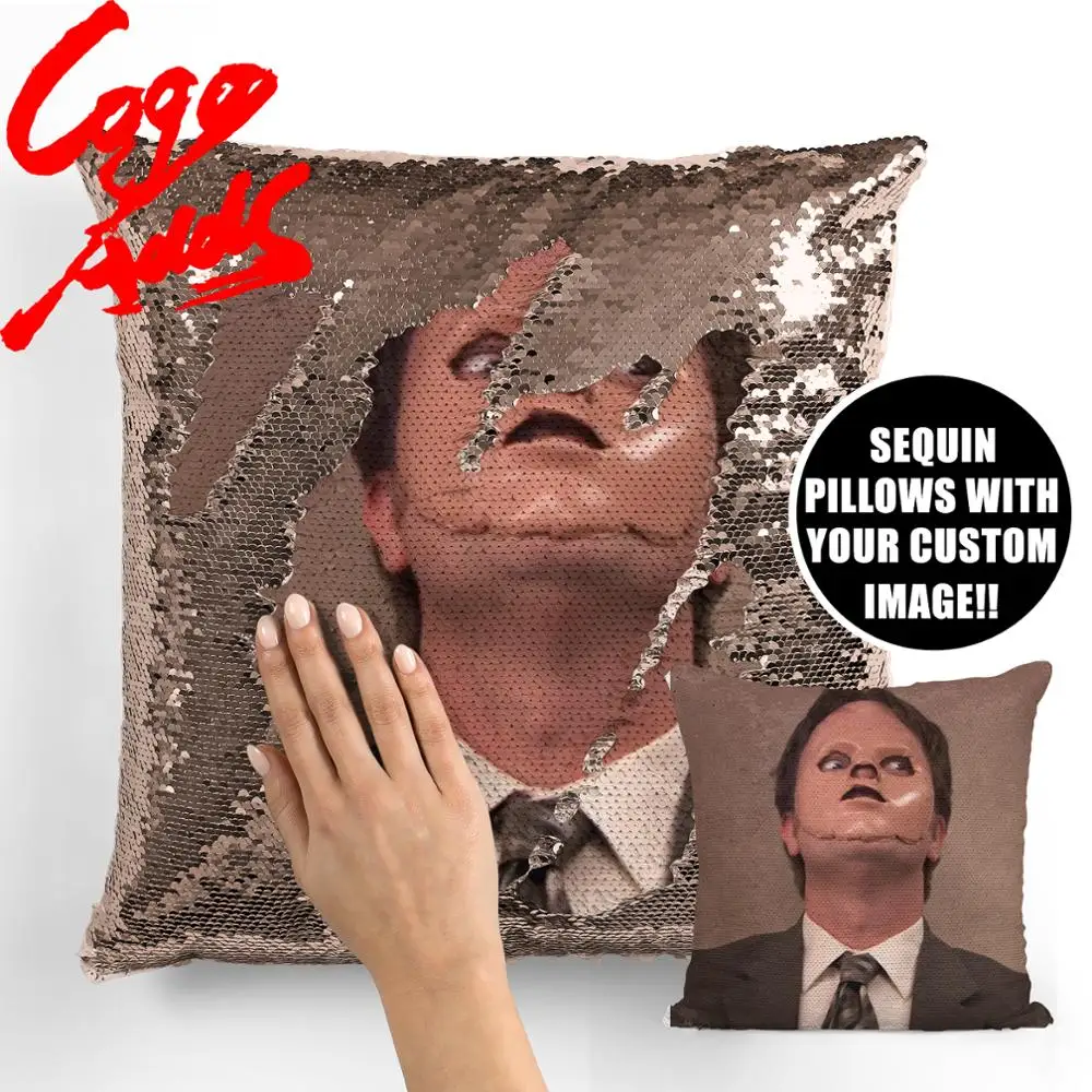 Подушка dwight schrute с пайетками и лицом наволочка двухцветная подушка в подарок для