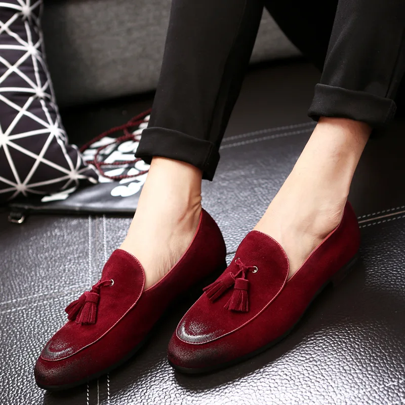 

New Fashion Suede Leather Loafers Men's Flats Tassel Retro Slip-On Breathable Shoes Comfortable Loafers Shoes Men Plus size 48