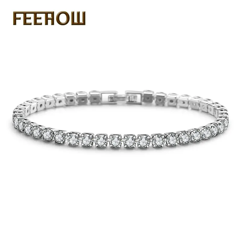 

FEEHOW Fashion Simple AAA+Cubic Zirconia Tennis Bracelets & Bangles For Women White Gold Color Crystal Chain Jewelry FWBP171