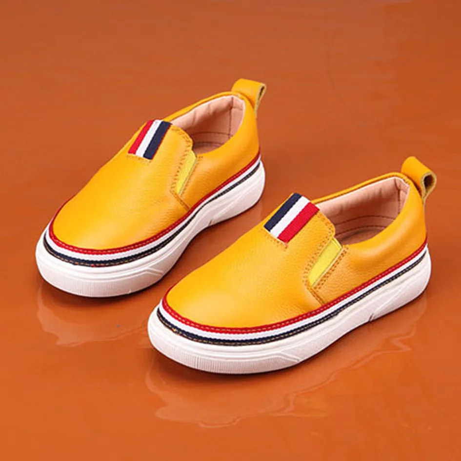 2017 Luxury Genuine Leather Boys Loafers Slip on Children Boys Leather Casual Shoes White
