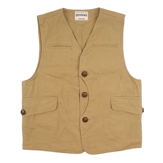 Non Stock Vintage Cargo Canvas Denim Vests Men Multi Pocket Tactical