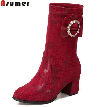 

ASUMER 2020 hot sale new arrive women boots fashion flock ladies boots simple comfortable bowknot ankle boots big size 34-45