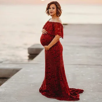 

SMDPPWDBB Maternity Photography Props Maternity Clothes Lace Vestidos Fashion Pregnant Clothes Lace Crochet Floral Dress