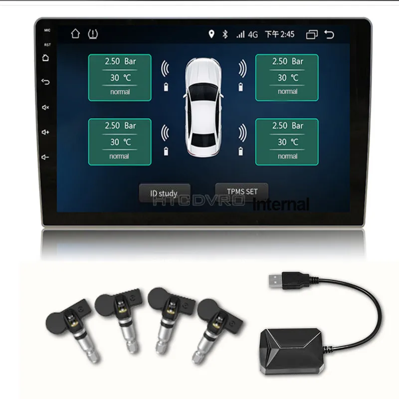 YMODVHT Автомобильный USB TPMS монитор давления в шинах для Автомобильный dvd-плеер на основе Android 4 датчика сигнализации температуры шин