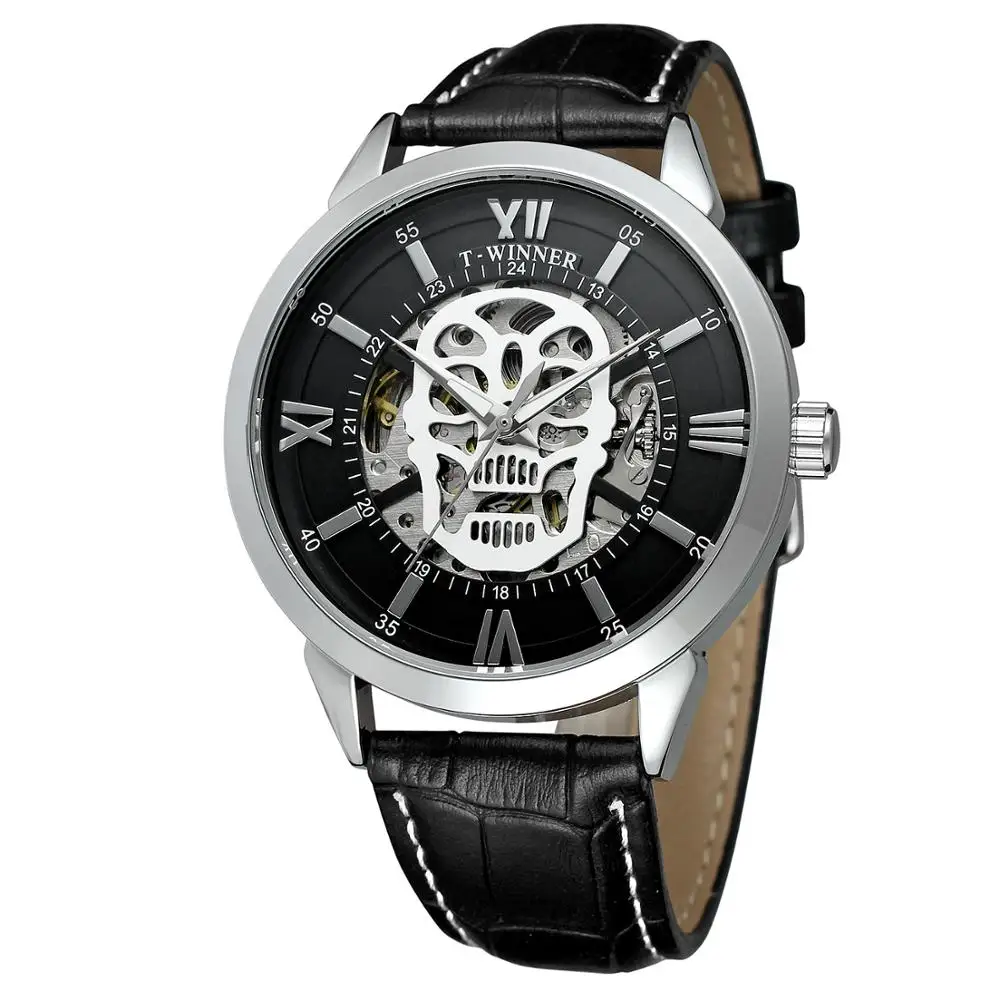 New Arrvial With Packing Box Watch Genuine Leather Strap Halloween Decorations Skeleton Automatic Mechanical Brand Mens Watch