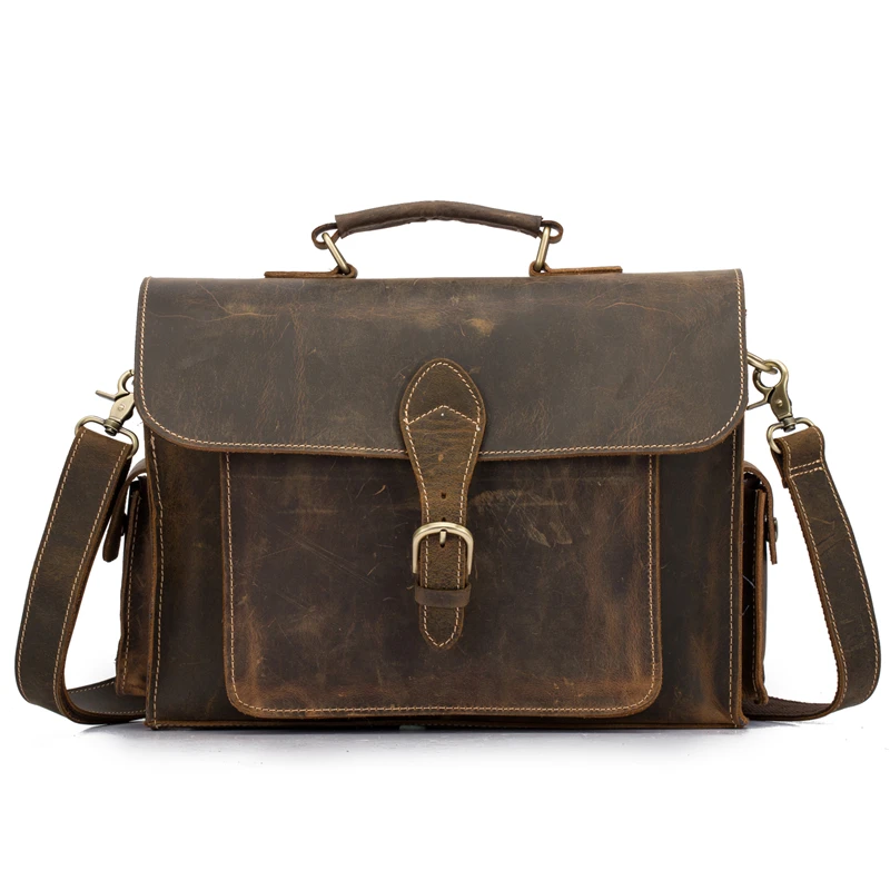 

YISHEN Vintage Genuine Leather Men Briefcase Business Male Handbags Large Capacity Men Shoulder Crossbody Bag Messenger Bag 2058