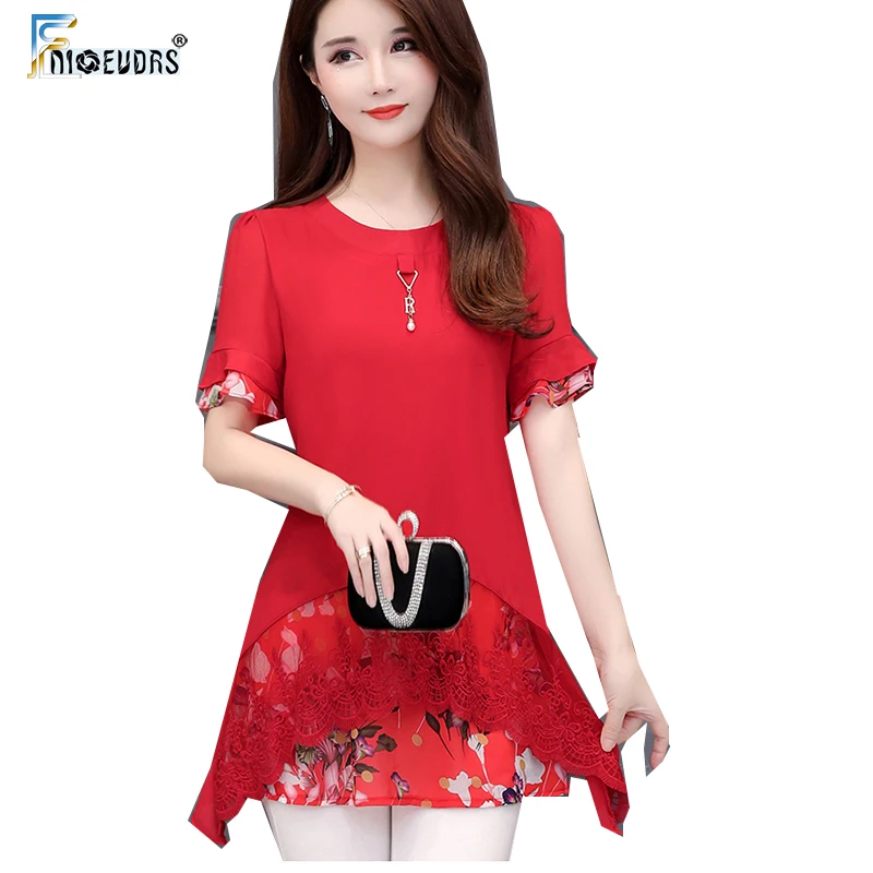 

Chiffon Blouse Shirts Women Peplum Tops Belly Design Ruffled Floral Chiffon Patchwork Faux Two Piece Top Blouse blusas 5XL 4XL