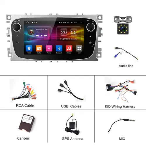 Podofo Автомобильный мультимедийный dvd-плеер Android 9,0 2 Din gps Авторадио для Ford Focus Mondeo Kuga C-MAX S-MAX Galaxy Bluetooth стерео - Цвет: With 8 IR Camera