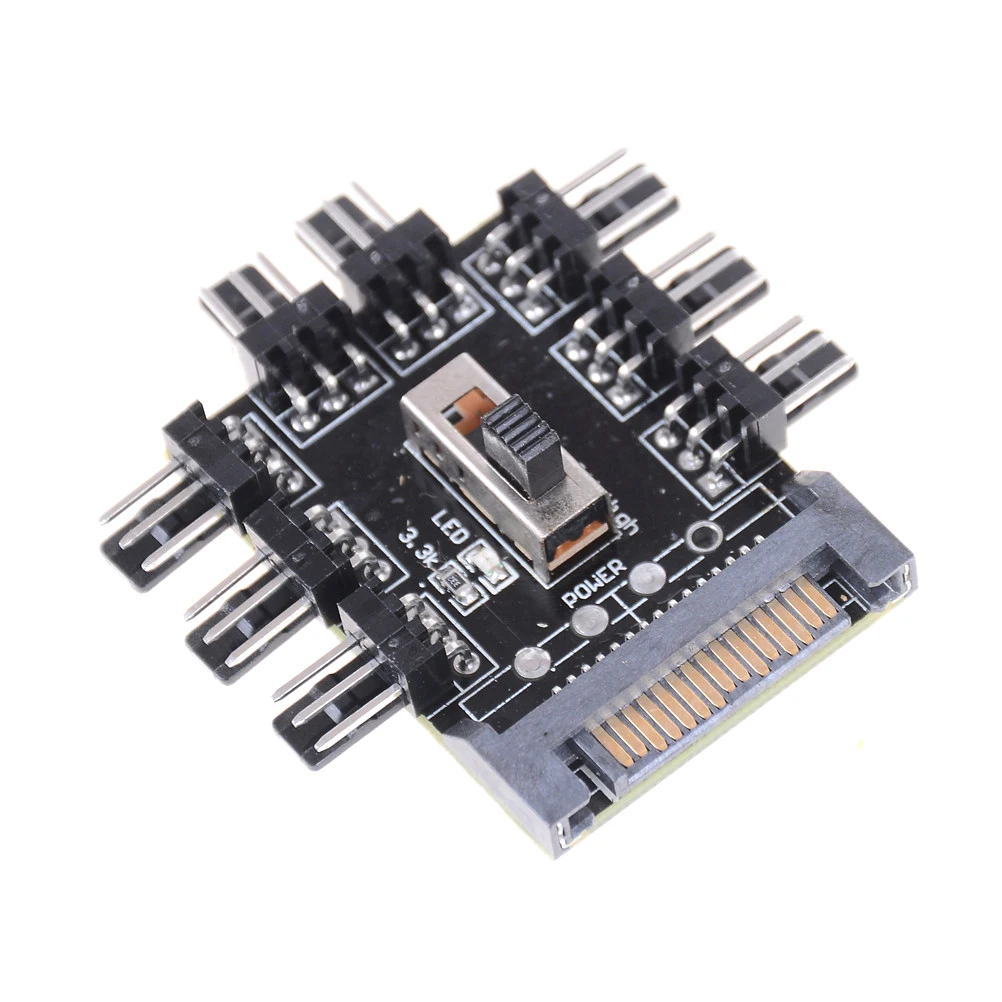 

PC 12V SATA 1 To 8 3pin Power Socket PCB Adapter SATA 1To 8 Way Cooling Fan Splitter Hub Cooler Cooling Fan Hub Computer