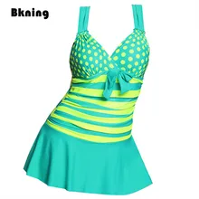 

Bkning 5XL Plus Size Swimwear Tankini Push Up Swimsuit Yellow Striped Large Bath Suit Dot Short Swimdress Beachwear Monokini 4XL