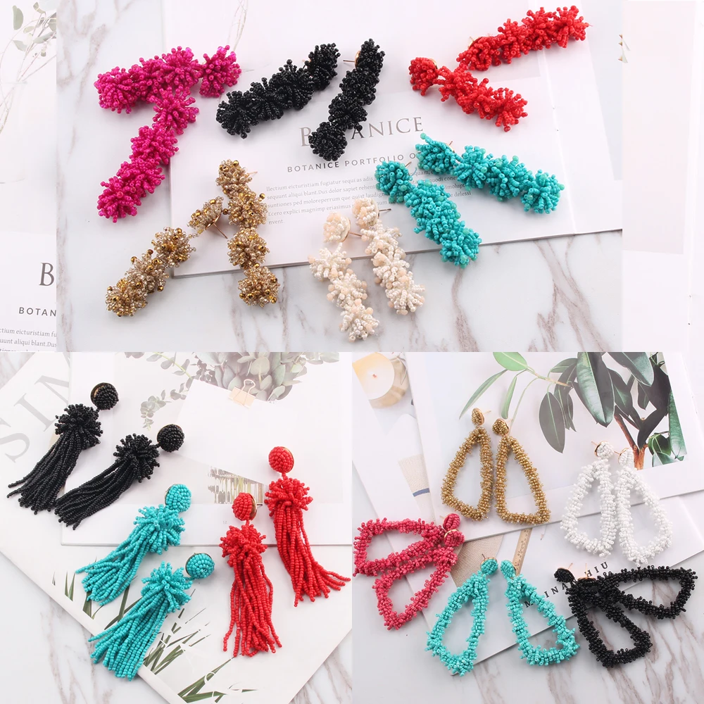 

Girlgo Bohemia Handmade Beads Drop Earrings For Women 2019 Trendy Colorful Beaded Dangle Statement Earrings Christmas Jewelry