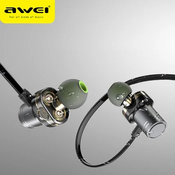 

AWEI X670BL 2DD Waterproof bluetooth Earphone Dual Dynamic Sport HiFi Mini In Ear Metal Earphone with Mic for Smartphones