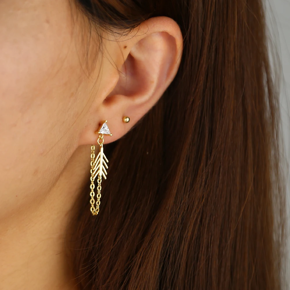 

Mini cz paved chain earring with gold color plated wedding chain dangle earring for wedding party korean earrings