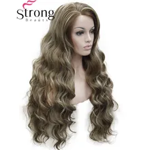 StrongBeauty парик из синтетического кружева спереди волнистый коричневый выделенный полный парик для женщин