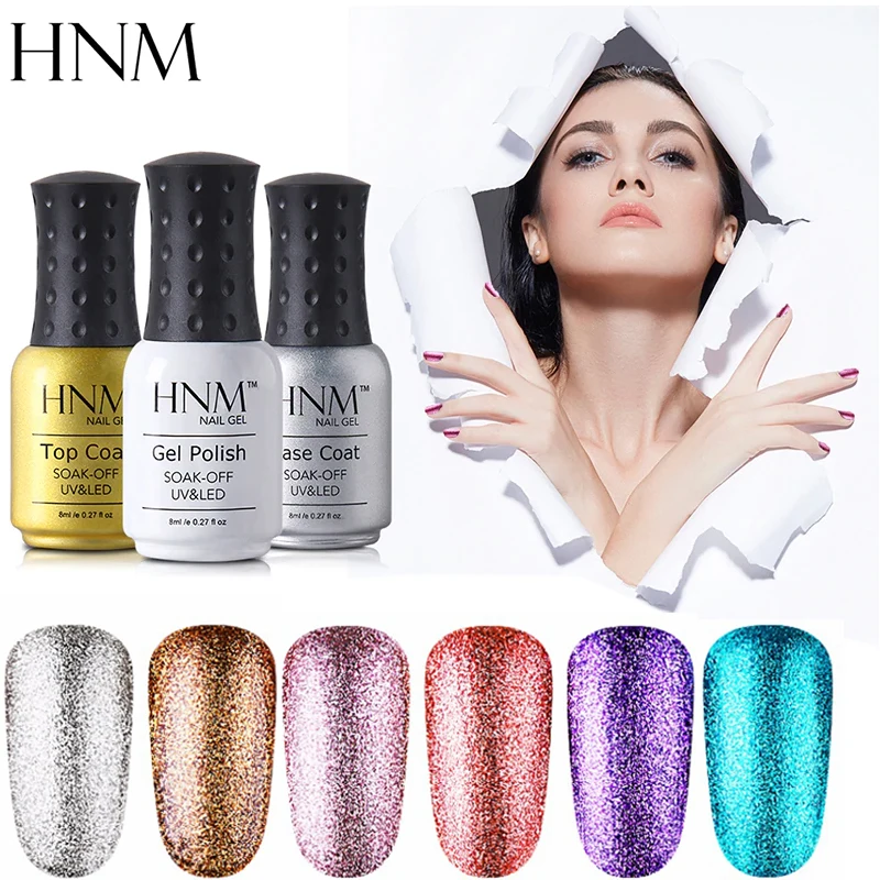 HNM Bling 8 мл УФ-гель для ногтей Блеск Платиновый замачиваемый Гель-лак краска Гель-лак праймер Полупостоянный лак