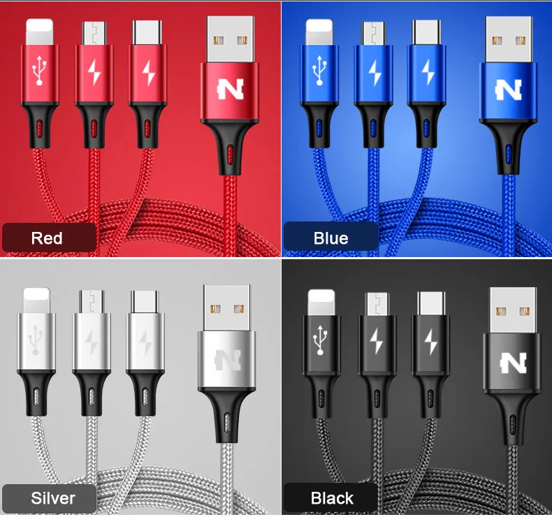 NOHON 3 в 1 USB кабель для iPhone 8X7 6 6S Plus 5 5S samsung Xiaomi lenovo 2 в 1 Micro type C кабели для быстрой зарядки