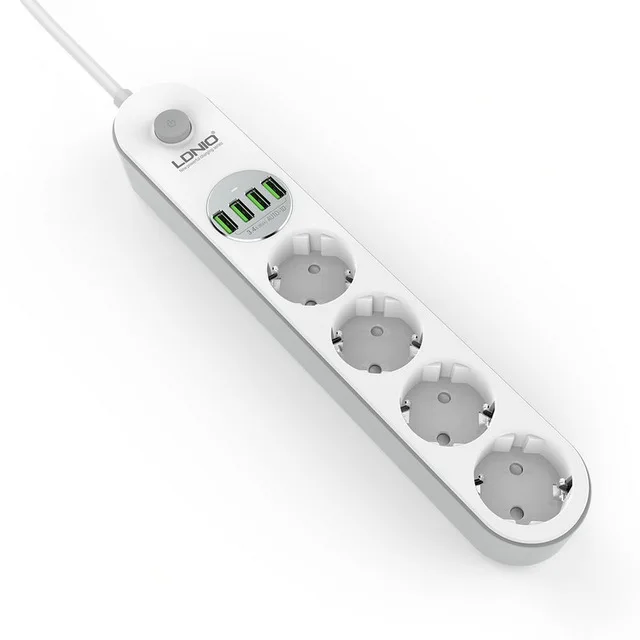  Сетевой удлинитель на 4 розетки и 4 USB порта Быстрая зарядка 5V3. 4A белый. 