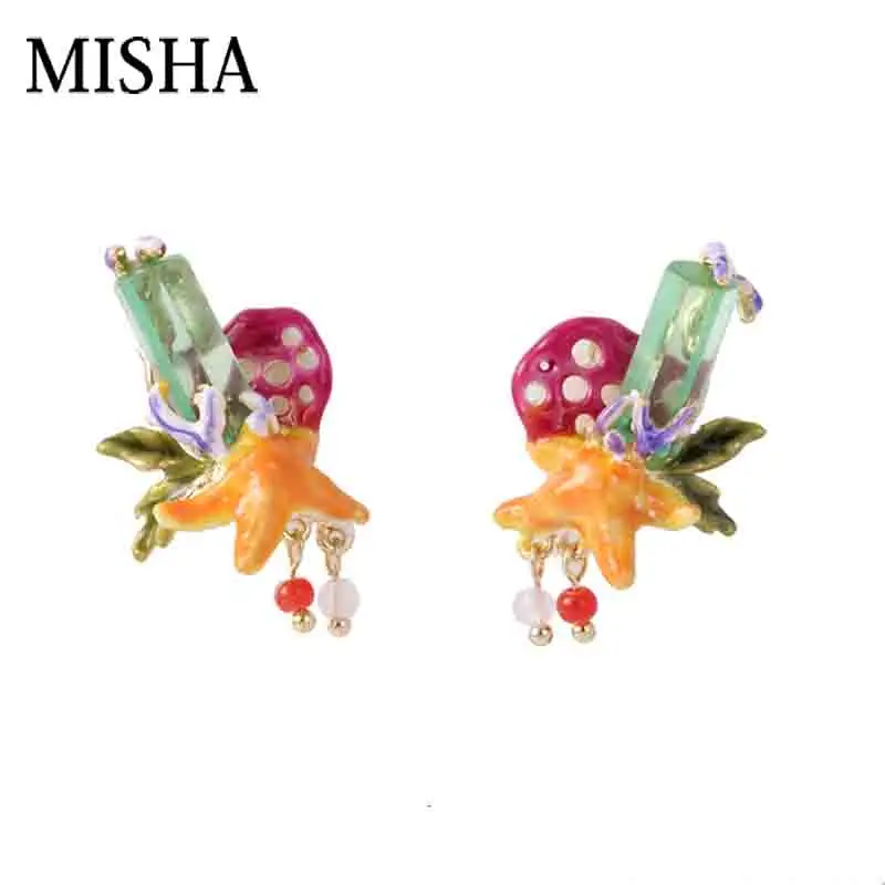 

MISHA 2019 Quality Star Earrings Enamel glaze Simulation Gems Earrings Sea stars stud earrings Chic wedding Fine Jewelry 735