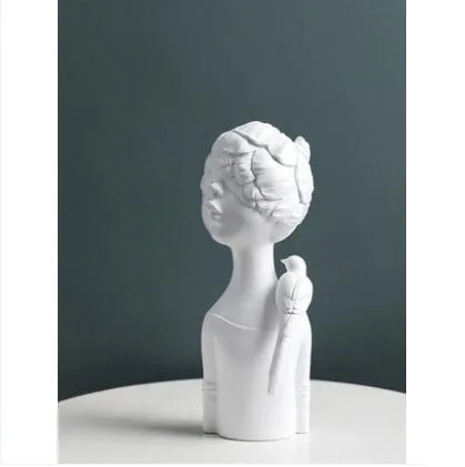 Nordic Style Resin Cute Blue White Bird Girls Decorative Figurines Office Livingroom Desktop Statue Home Furnishing Decor Crafts - Цвет: style2
