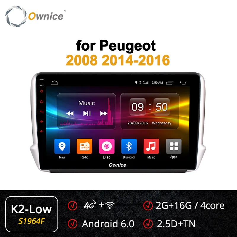 Ownice K3 K5 K6 2DIN Android 9,0 8 ядерный автомобильный dvd-плеер gps Navi для peugeot 2008 авто радио 360 панорама DSP 4G - Цвет: S1964 K2-Low