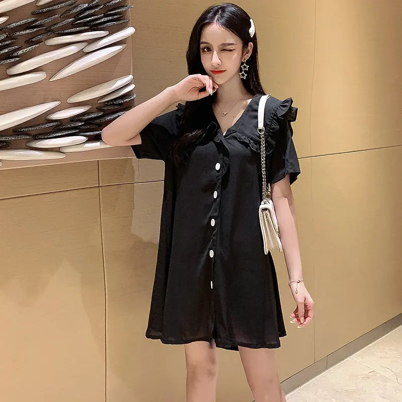 New Women Loose Dresses Casual Solid Short Sleeve Button Ladies Vintage Elegant Sexy Beach Mini Party Dress Femme Vestidos 2019 New Women Loose Dresses Casual Solid Short Sleeve Button Ladies Vintage Elegant Sexy Beach Mini Party Dress Femme Vestidos 2019