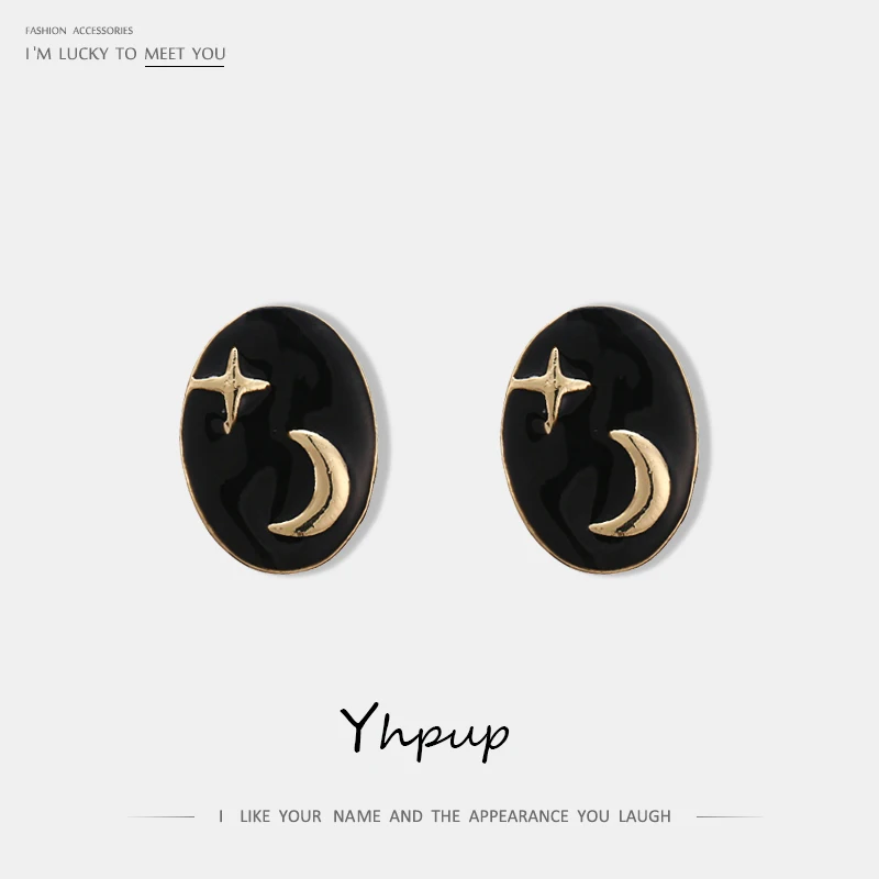 Yhpup модные эмалированные геометрические серьги-гвоздики в форме звезды и Луны, оригинальные массивные серьги для девушек, вечерние ювелирные изделия для офиса, подарок, S925 Новинка