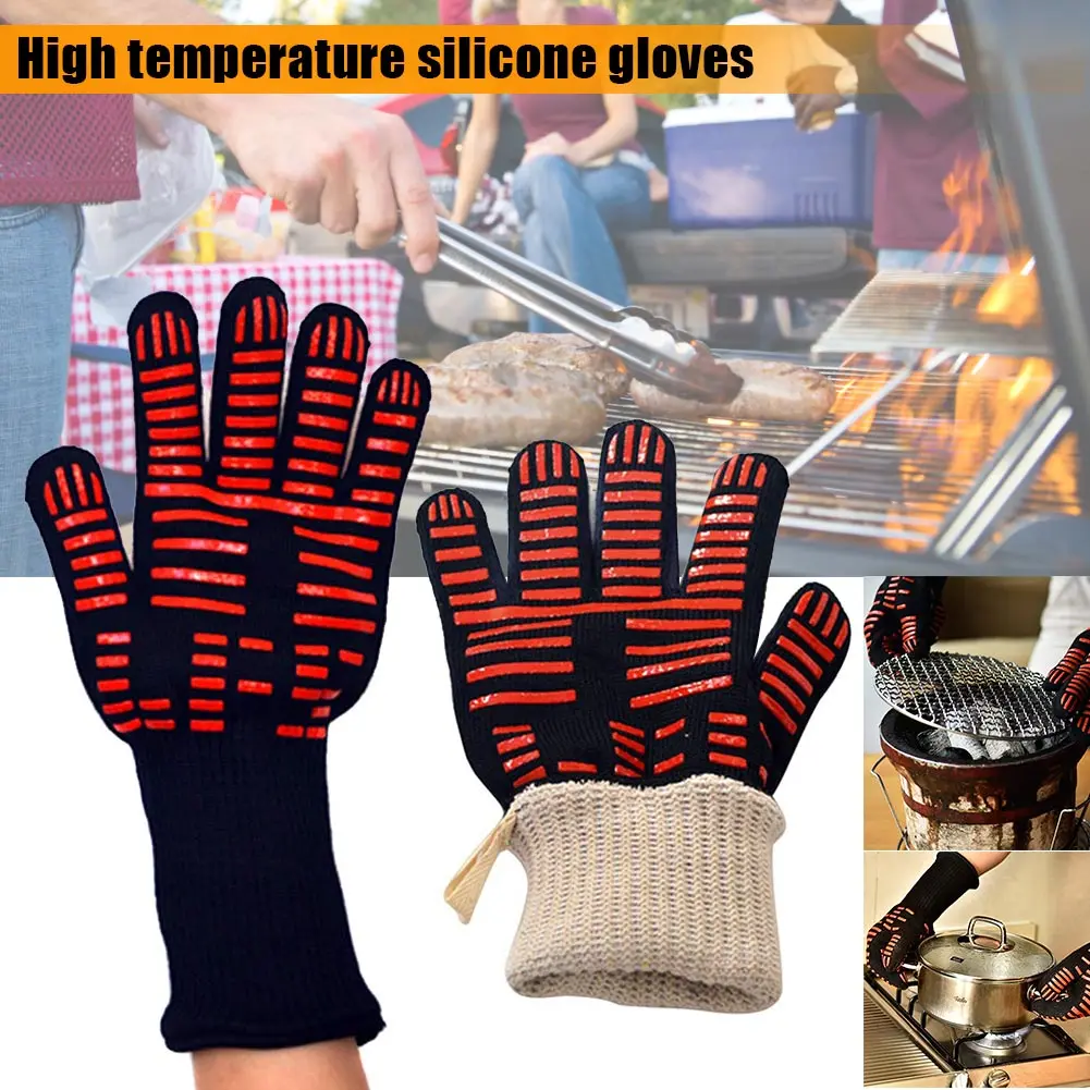 

1 Pair BBQ Gloves Grilling Cooking Gloves Extreme Heat Resistant for Extra Forearm Protection FG66