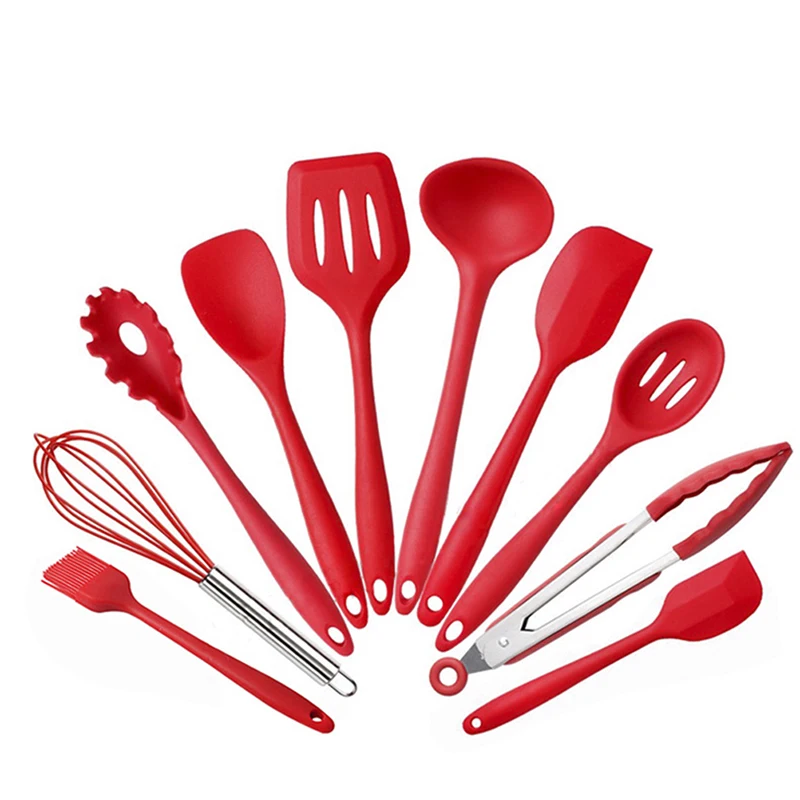 Кухонная силиконовая антипригарная кулинарная ложка ковш шпатель венчики для взбивания яиц посуда набор посуды кухонные принадлежности для инструментов - Цвет: red
