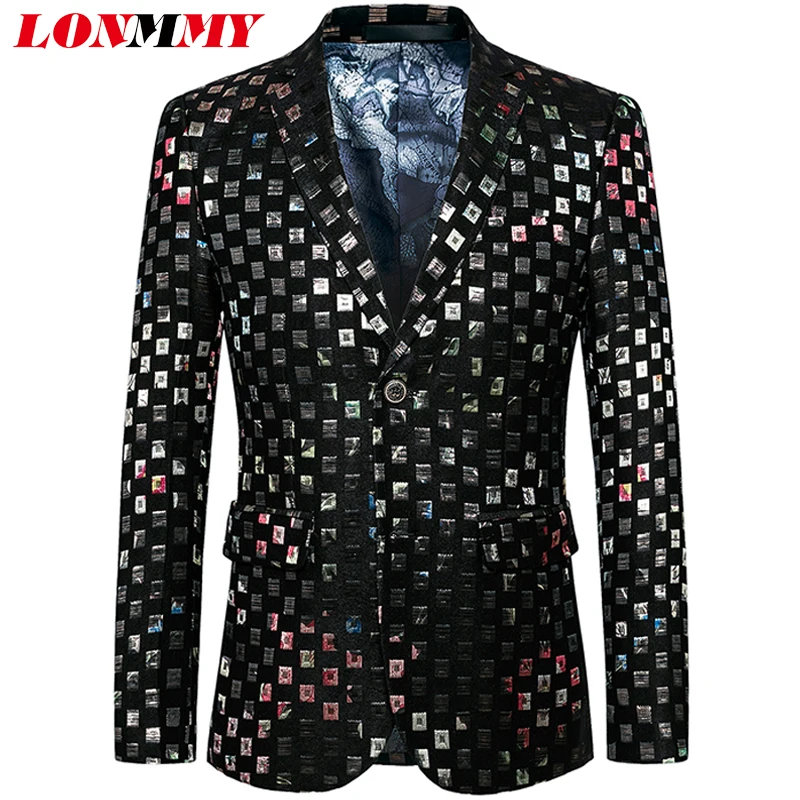 

LONMMY 5XL 6XL Men sequin blazer jackets Punk style flower Slim fit Wedding dress men blazer designs suit men 2018 Autumn Spring