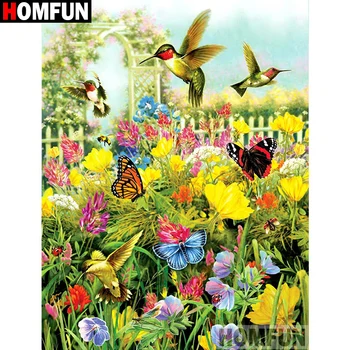 

HOMFUN 5D Diamond Pattern Rhinestone Needlework Diy Diamond Painting Cross Stitch "Bird butterfly" Diamond Embroidery A21349