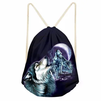

Noisydesigns Wolf Moon Print Drawstring Bag String Sack Beach Travel Dog Backpack for teenagers Shopper Bag dropshipping 2018