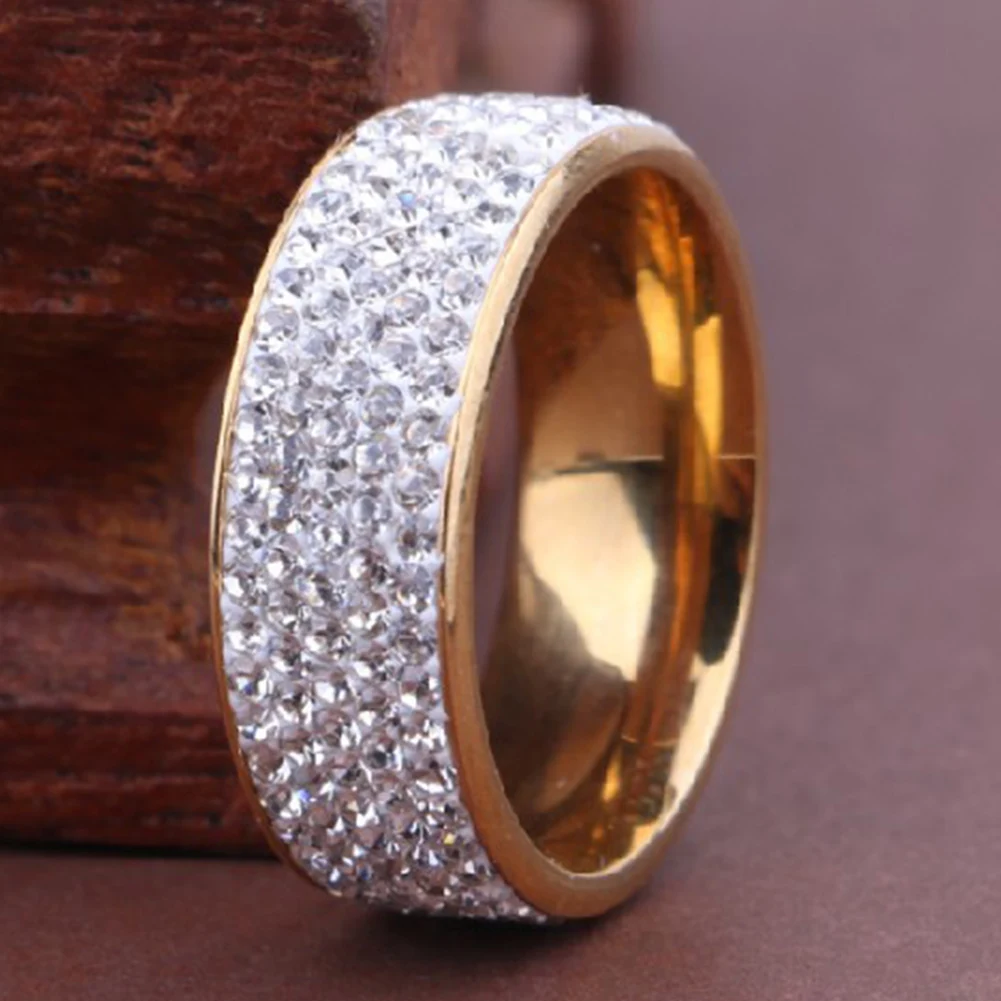 

Women Men Wide Type Ring Titanium Rings Men Band Simulated Diamonds Rings Wedding Jewelry #3