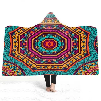 

Hooded Blanket Mandala Blue Green Sherpa Fleece Wearable Emian Lotus Throw Pillows For Sofa Bed Carpet Rugs Bedding Pillow
