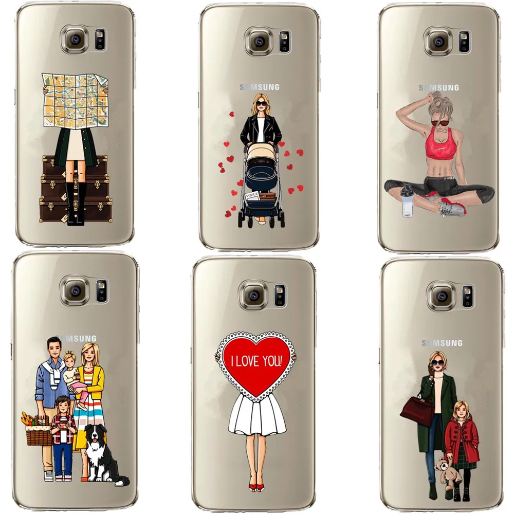 

Cute Fashion Travel map Girl infant & mom Mama Baby Soft For Samsung Galaxy S5 S6 S7 Edge S8 Plus A3 A5 A7 2017 J3 J5 J7 2016