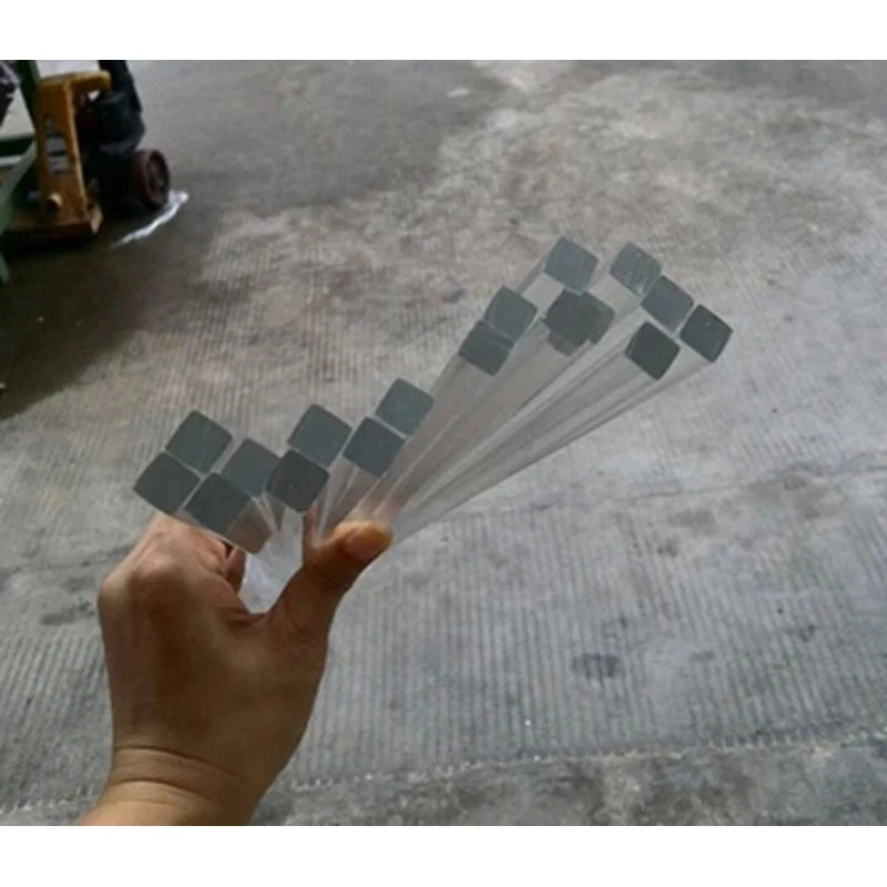 2pcs 15mm * 250mm Square Clear Acrylic Rod Solid Perspex Bar Model