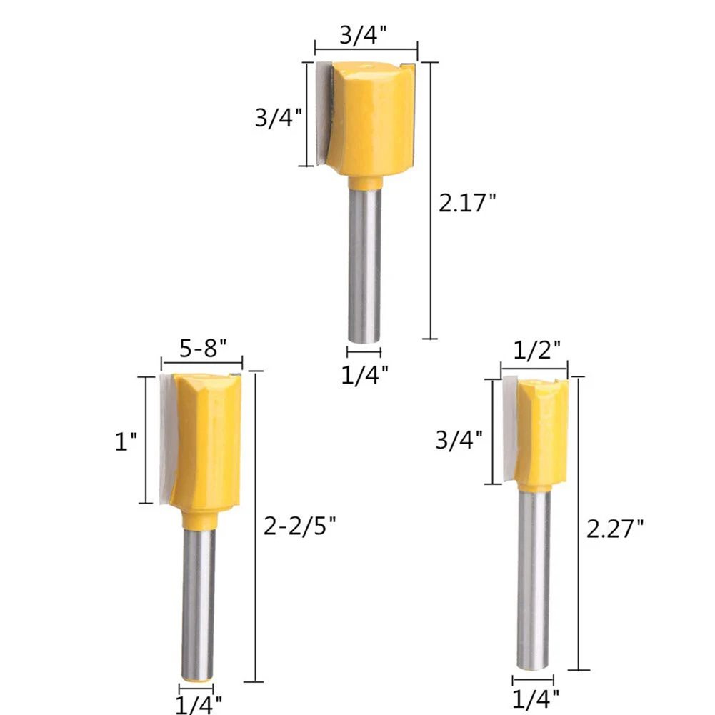 5pcs 1/4 3/8 1/2 5/8 3/4 Shank Wood Router Bit Milling Cutter Straight End Mill Trimmer Cleaning Flush Trim Corner Round Cover
