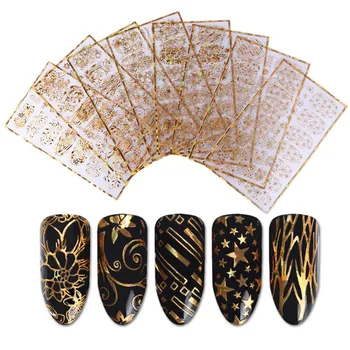 

8Pcs 3D Nail Stickers Set Laser Gold Flower Star Circle Butterfly Adhesive Nail Foil Nail Decoration Water Sticker