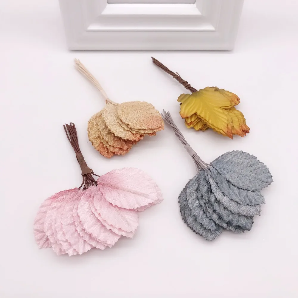 

24pcs 4cm Silk Leaf Shaped Handmade Fleurs Scrapbooking Artificial Flower For DIY Wedding Home Decoration Needlework Accessories