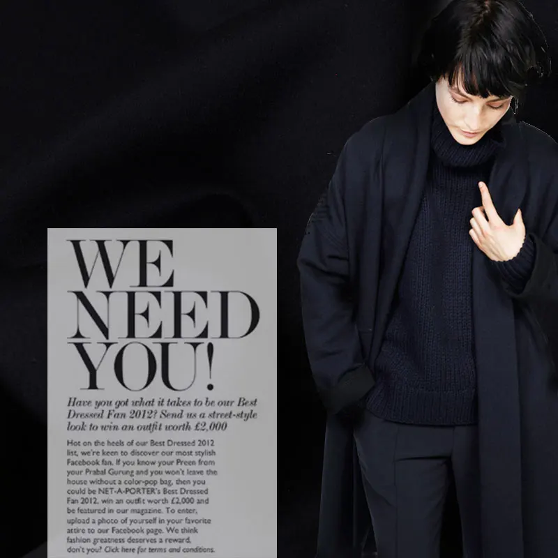 

Black short wool cashmere wool autumn and winter outerwear overcoat wool fabric