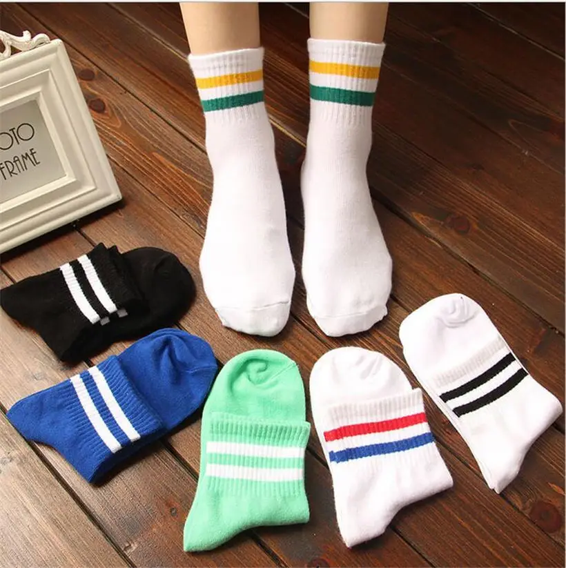 Classic Men 2 Two Stripes Cotton Socks Retro Old School Hiphop Skate