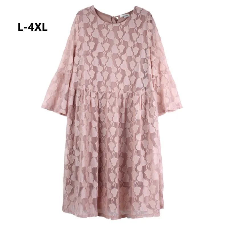 Плюс Размеры 4XL 3XL 2XL XL L Для женщин Весна 3/4 рукавом кружевном платье Высокая Талия
