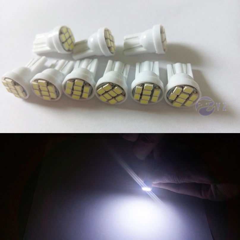 

100 Pcs T10 white 1206 3020 smd T10 8smd 194 168 192 W5W t10 8led LED White Car Side Wedge Tail Light Lamp Bulb car-styling