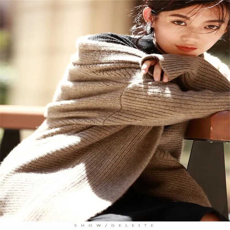 High-end heavyweight autumn and winter new thick cashmere knit cardigan coat simple lazy fashion loose wool knit jacket female