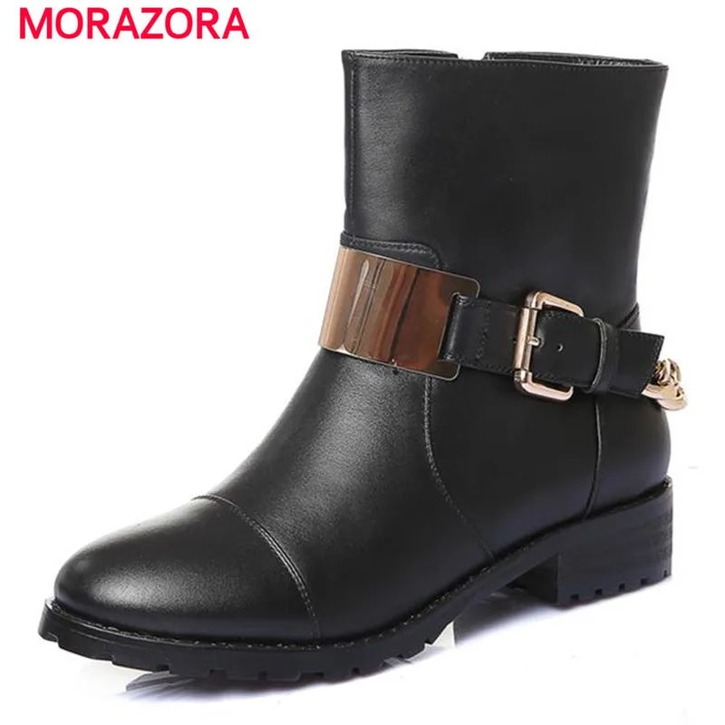 MORAZORA 2017 Microfiber + genuine leather boots autumn women shoes ankle boots zipper buckle contracted fashion boots