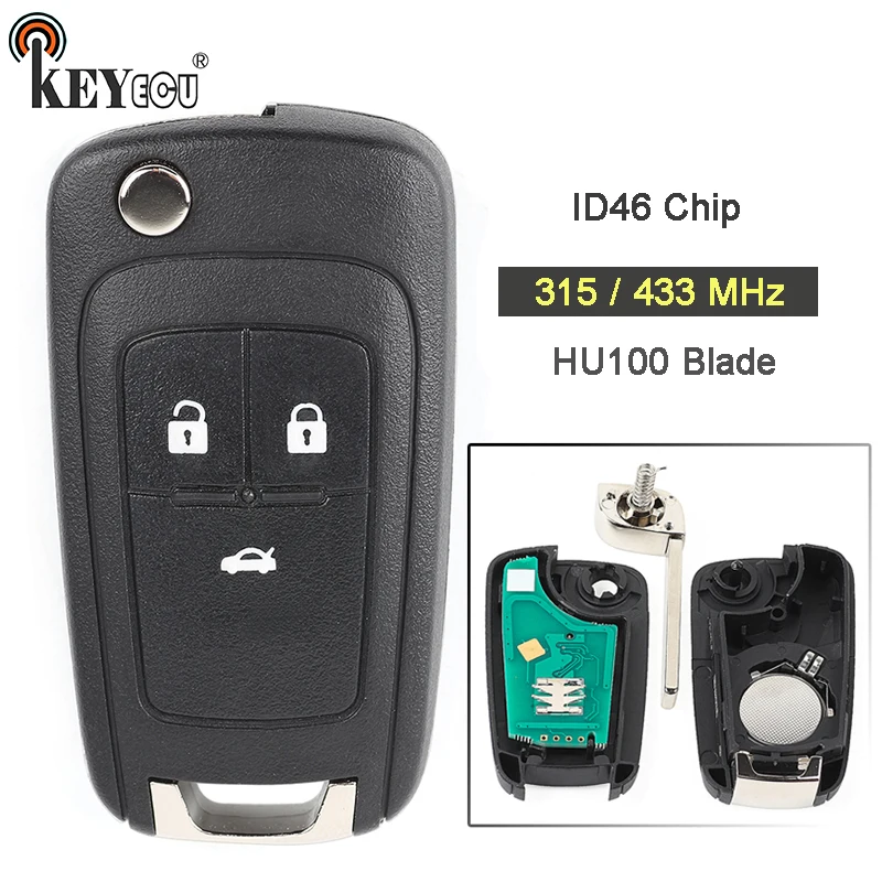 KEYECU 1x/2x315/433 мГц ID46 чип удаленной машине брелок 3 Кнопка для Opel, для Vauxhall Insign Astra J каскад HU100 лезвие