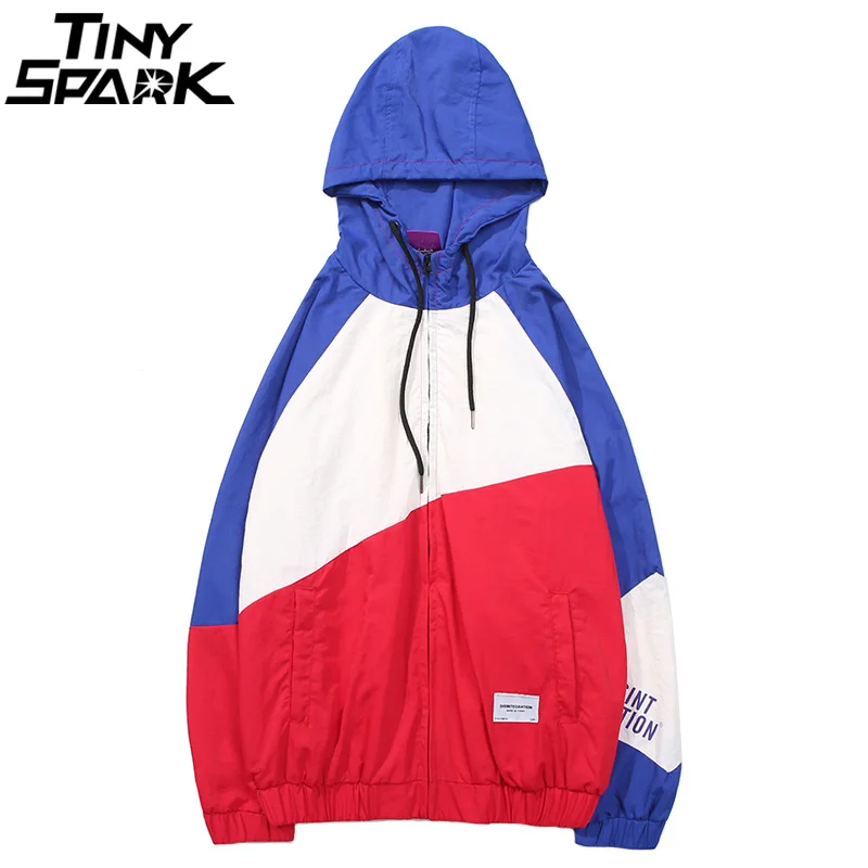 Harajuku Windbreaker Hooded Jacket Men Hip Hop Streetwear Hoodie Jacket Coat Color Block Autumn 2018 Casual Track Jacket Zipper