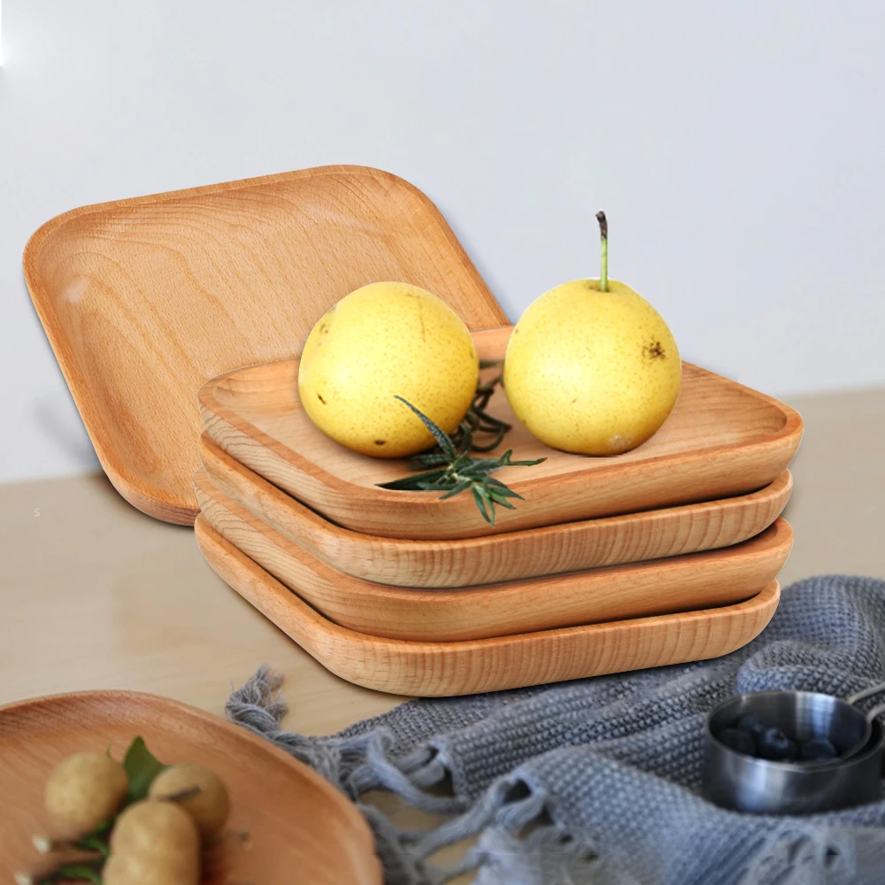 

Dessert Plates Wood Cake Dishes Home Hotel School Dessert Serving Tray Sushi Plate Dinnerware Tableware