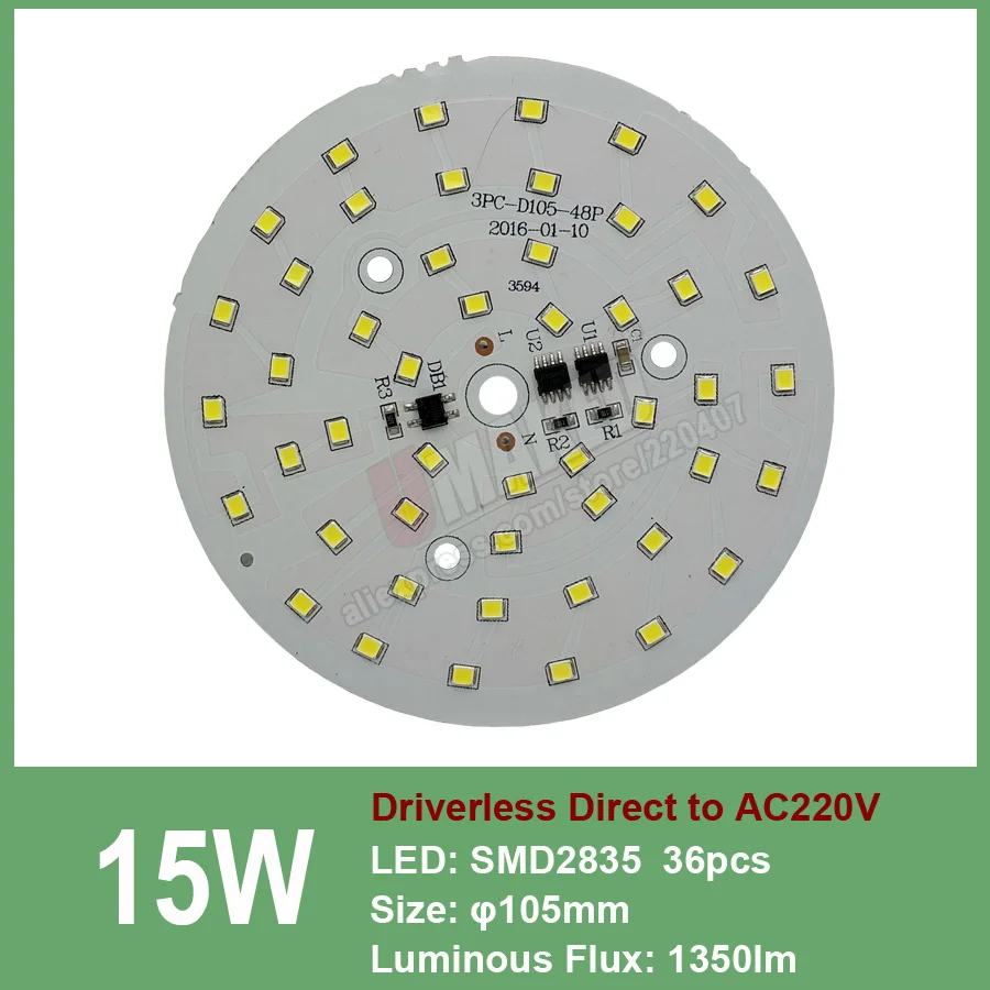 15W 105mm 18 Вт 120 мм AC 220 V Светодиодные светильники pcb СИД smd2835 встроенным IC драйвер, 18 Вт 15 Вт 12 Вт 9 Вт 7 Вт 5 Вт 3 Вт для Светильник направленного света «сделай сам» - Испускаемый цвет: 15W 105mm